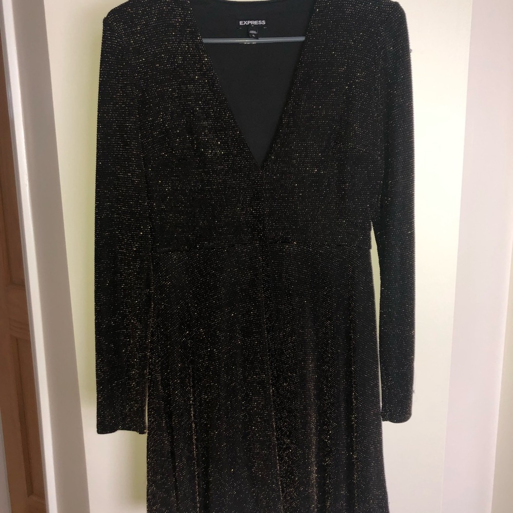 Express Long Sleeve Black and Gold Party Dress